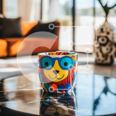 Intra Συλλεκτικό Ξύλινο Παζλ Plywood  4mm - Πολύχρωμη κούπα λιονταριού σε ένα μοντέρνο σαλόνι Σε Ξύλινο Κουτί - Διαστάσεις Puzzle: 10x10 cm – 25 κομμάτια - Image 1