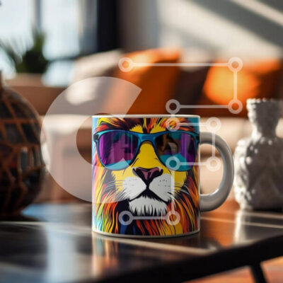 Intra Συλλεκτικό Ξύλινο Παζλ Plywood  4mm - Πολύχρωμη κούπα λιονταριού με γυαλιά ηλίου Σε Ξύλινο Κουτί - Διαστάσεις: 10x10 cm – 25 κομμάτια - Image 1