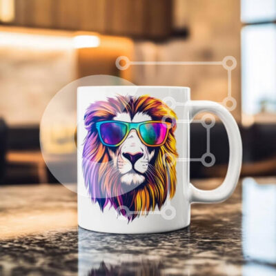 Intra Συλλεκτικό Ξύλινο Παζλ Plywood  4mm - Πολύχρωμη κούπα λιονταριού με γυαλιά ηλίου Σε Ξύλινο Κουτί - Διαστάσεις: 10x10 cm – 25 κομμάτια - Image 1