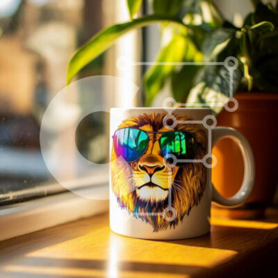 Intra Συλλεκτικό Ξύλινο Παζλ Plywood  4mm - Κούπα με Lion Design και γυαλιά ηλίου Σε Ξύλινο Κουτί - Διαστάσεις: 10x10 cm – 25 κομμάτια - Image 1