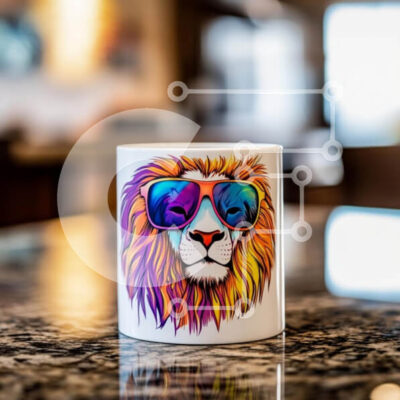 Intra Συλλεκτικό Ξύλινο Παζλ Plywood  4mm - Πολύχρωμη κούπα λιονταριού στον πάγκο από γρανίτη Σε Ξύλινο Κουτί - Διαστάσεις: 10x10 cm – 25 κομμάτια - Image 1