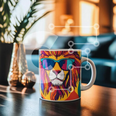 Intra Συλλεκτικό Ξύλινο Παζλ Plywood 4mm - Πολύχρωμη κούπα λιονταριού σε ένα τραπέζι Σε Ξύλινο Κουτί - Διαστάσεις: 10x10 cm – 25 κομμάτια - Image 1