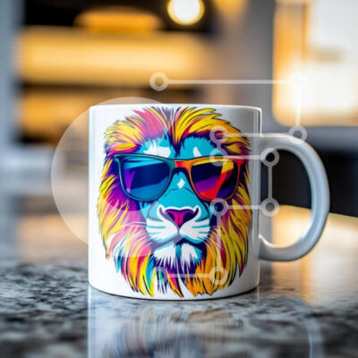 Intra Συλλεκτικό Ξύλινο Παζλ Plywood  4mm - Πολύχρωμη κούπα λιονταριού με γυαλιά ηλίου Σε Ξύλινο Κουτί - Διαστάσεις: 10x10 cm – 25 κομμάτια - Image 1