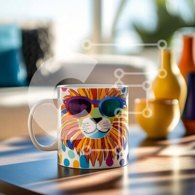 Intra Συλλεκτικό Ξύλινο Παζλ Plywood  4mm - Πολύχρωμη κούπα λιονταριού σε ξύλινο τραπέζι Σε Ξύλινο Κουτί - Διαστάσεις: 10x10 cm – 25 κομμάτια - Image 1