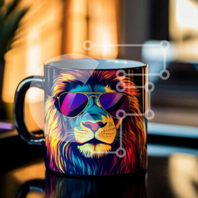 Intra Συλλεκτικό Ξύλινο Παζλ Plywood  4mm - Πολύχρωμη κούπα λιονταριού με γυαλιά ηλίου Σε Ξύλινο Κουτί - Διαστάσεις: 10x10 cm – 25 κομμάτια - Image 1