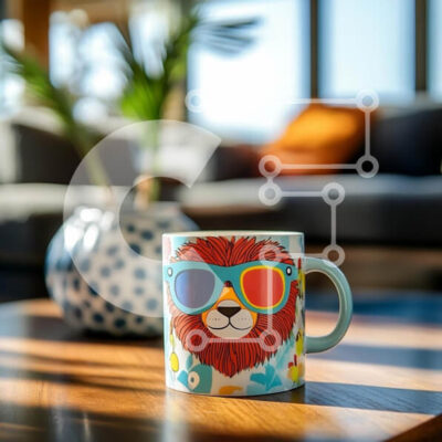 Intra Συλλεκτικό Ξύλινο Παζλ Plywood  4mm - Πολύχρωμη κούπα λιονταριού στο άνετο σαλόνι Σε Ξύλινο Κουτί - Διαστάσεις Puzzle: 10x10 cm – 25 κομμάτια - Image 1