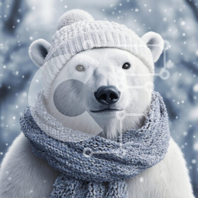 Intra Συλλεκτικό Ξύλινο Παζλ Plywood  4mm - Πολική αρκούδα με χειμερινή ενδυμασία Σε Ξύλινο Κουτί - Διαστάσεις: 10x10 cm – 25 κομμάτια - Image 1