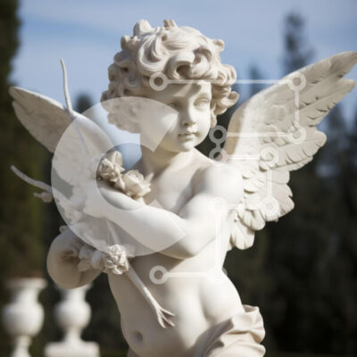 Intra Συλλεκτικό Ξύλινο Παζλ Plywood  4mm - Άγαλμα χερουβείμ με τριαντάφυλλα Σε Ξύλινο Κουτί - Διαστάσεις Puzzle: 10x10 cm – 25 κομμάτια - Image 1