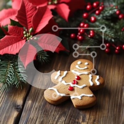 Intra Συλλεκτικό Ξύλινο Παζλ Plywood 4mm - Μπισκότο Gingerbread Man με Poinsettia και Πεύκο Σε Ξύλινο Κουτί - Διαστάσεις: 10x10 cm – 25 κομμάτια - Image 1