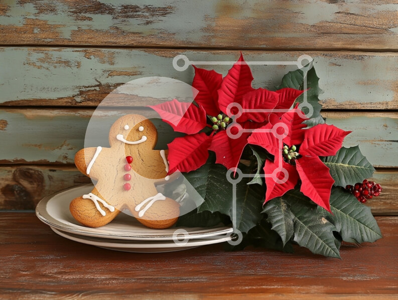 Intra Συλλεκτικό Ξύλινο Παζλ Plywood  4mm - Μπισκότο με μελόψωμο και Poinsettia Flowers Σε Ξύλινο Κουτί - Διαστάσεις: 10x10 cm – 25 κομμάτια