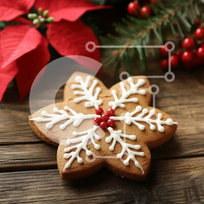 Intra Συλλεκτικό Ξύλινο Παζλ Plywood  4mm - Διακοσμημένο μπισκότο με μελόψωμο με νιφάδες χιονιού Σε Ξύλινο Κουτί - Διαστάσεις: 10x10 cm – 25 κομμάτια - Image 1