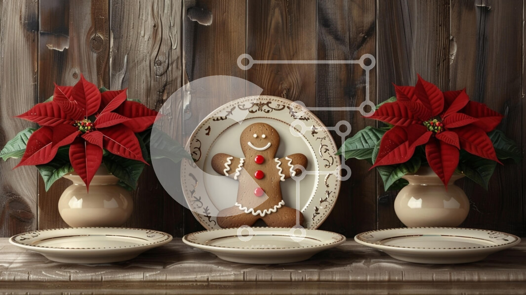 Intra Συλλεκτικό Ξύλινο Παζλ Plywood  4mm - Εορταστική εορταστική επίδειξη με μελόψωμο και ποϊνσέτια Σε Ξύλινο Κουτί - Διαστάσεις: 10x10 cm – 25 κομμάτια