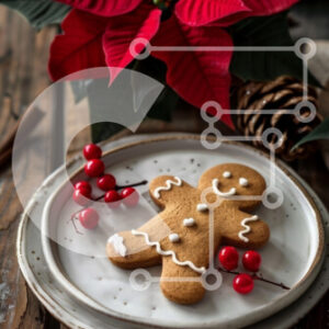 Intra Συλλεκτικό Ξύλινο Παζλ Plywood  4mm - Μπισκότο Gingerbread Man με διακόσμηση Poinsettia Σε Ξύλινο Κουτί - Διαστάσεις: 10x10 cm – 25 κομμάτια