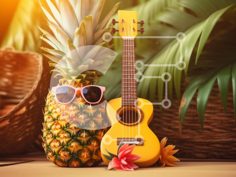 Intra Συλλεκτικό Ξύλινο Παζλ Plywood  4mm - Τροπική σκηνή με ανανά και γιουκαλίλι Σε Ξύλινο Κουτί - Διαστάσεις: 10x10 cm – 25 κομμάτια