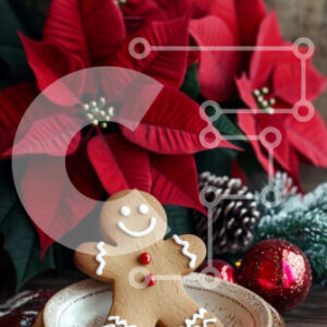 Intra Συλλεκτικό Ξύλινο Παζλ Plywood  4mm - Μπισκότο Gingerbread Man με Poinsettia και Διακοσμητικά Σε Ξύλινο Κουτί - Διαστάσεις: 10x10 cm – 25 κομμάτια