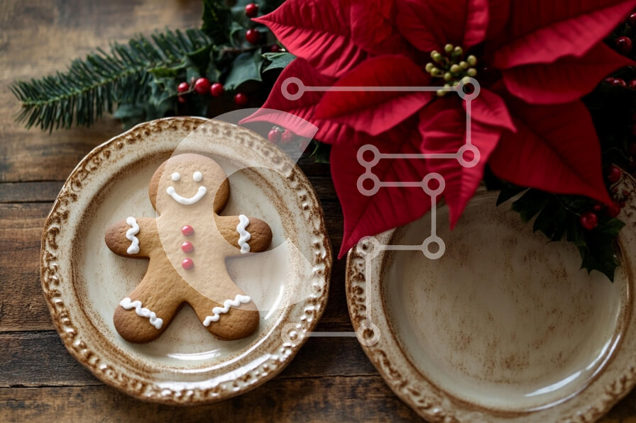 Intra Συλλεκτικό Ξύλινο Παζλ Plywood  4mm - Μπισκότο με μελόψωμο με Poinsettia Σε Ξύλινο Κουτί - Διαστάσεις: 10x10 cm – 25 κομμάτια