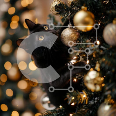 Intra Συλλεκτικό Ξύλινο Παζλ Plywood  4mm - Μαύρη γάτα με το χριστουγεννιάτικο δέντρο Σε Ξύλινο Κουτί - Διαστάσεις: 10x10 cm – 25 κομμάτια - Image 1