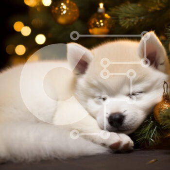 Intra Συλλεκτικό Ξύλινο Παζλ Plywood  4mm - Sleeping Puppy δίπλα στο χριστουγεννιάτικο δέντρο Σε Ξύλινο Κουτί - Διαστάσεις: 10x10 cm – 25 κομμάτια - Image 1