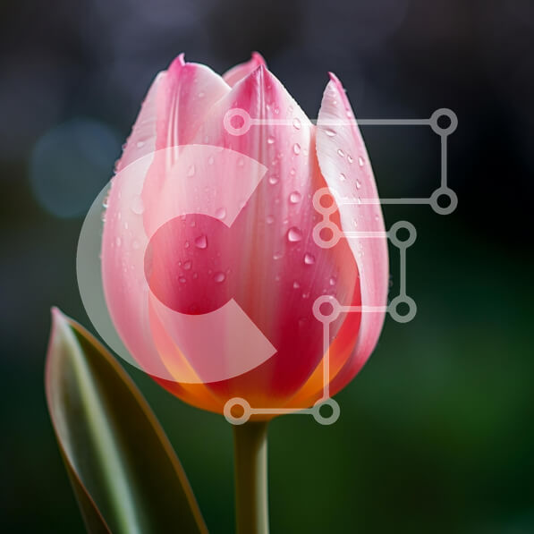 Intra Συλλεκτικό Ξύλινο Παζλ Plywood  4mm - Κοντινό πλάνο μιας ροζ τουλίπας με σταγονίδια νερού Σε Ξύλινο Κουτί - Διαστάσεις: 10x10 cm – 25 κομμάτια