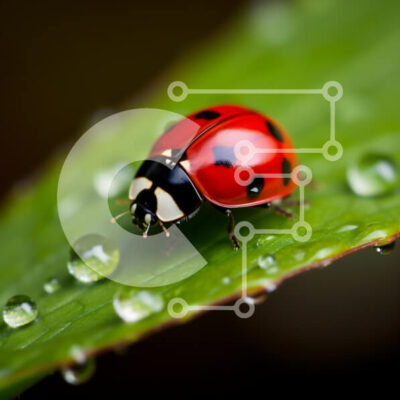 Intra Συλλεκτικό Ξύλινο Παζλ Plywood  4mm - Κοντινό πλάνο μιας πασχαλίτσας σε ένα φύλλο με σταγονίδια νερού Σε Ξύλινο Κουτί - Διαστάσεις: 10x10 cm – 25 κομμάτια - Image 1