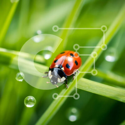 Intra Συλλεκτικό Ξύλινο Παζλ Plywood  4mm - Κοντινό πλάνο μιας πασχαλίτσας στο γρασίδι με σταγονίδια νερού Σε Ξύλινο Κουτί - Διαστάσεις: 10x10 cm – 25 κομμάτια - Image 1