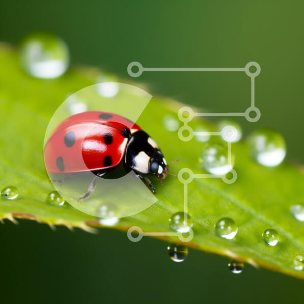 Intra Συλλεκτικό Ξύλινο Παζλ Plywood  4mm - Κοντινό πλάνο μιας πασχαλίτσας σε ένα φύλλο με σταγονίδια νερού Σε Ξύλινο Κουτί - Διαστάσεις: 10x10 cm – 25 κομμάτια