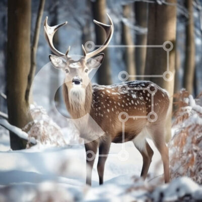 Intra Συλλεκτικό Ξύλινο Παζλ Plywood  4mm - Μεγαλοπρεπές ελάφι σε ένα χιονισμένο δάσος Σε Ξύλινο Κουτί - Διαστάσεις: 10x10 cm – 25 κομμάτια - Image 1