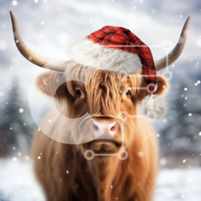 Intra Συλλεκτικό Ξύλινο Παζλ Plywood  4mm - Αγελάδα Highland με καπέλο Santa κατά τη διάρκεια του χειμώνα Σε Ξύλινο Κουτί - Διαστάσεις: 10x10 cm – 25 κομμάτια - Image 1