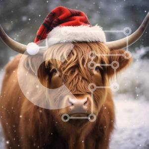 Intra Συλλεκτικό Ξύλινο Παζλ Plywood  4mm - Αγελάδα Highland με καπέλο Santa στο χιονισμένο τοπίο Σε Ξύλινο Κουτί - Διαστάσεις: 10x10 cm – 25 κομμάτια