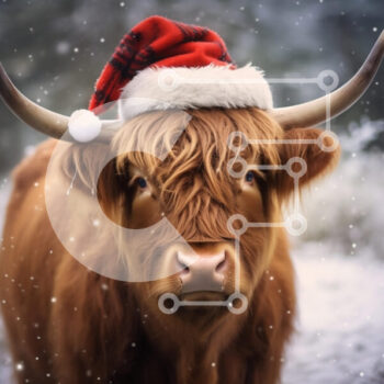 Intra Συλλεκτικό Ξύλινο Παζλ Plywood  4mm - Αγελάδα Highland με καπέλο Santa στο χιονισμένο τοπίο Σε Ξύλινο Κουτί - Διαστάσεις: 10x10 cm – 25 κομμάτια - Image 1