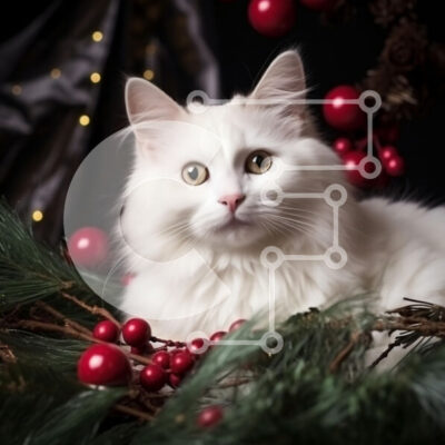 Intra Συλλεκτικό Ξύλινο Παζλ Plywood  4mm - Αφράτη λευκή γάτα ανάμεσα στις χριστουγεννιάτικες διακοσμήσεις Σε Ξύλινο Κουτί - Διαστάσεις: 10x10 cm – 25 κομμάτια - Image 1