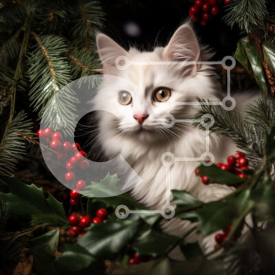 Intra Συλλεκτικό Ξύλινο Παζλ Plywood  4mm - Αφράτη λευκή γάτα ανάμεσα στο φύλλωμα των διακοπών Σε Ξύλινο Κουτί - Διαστάσεις: 10x10 cm – 25 κομμάτια - Image 1