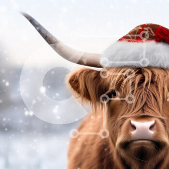 Intra Συλλεκτικό Ξύλινο Παζλ Plywood  4mm - Αγελάδα Highland με καπέλο Santa κατά τη διάρκεια του χειμώνα Σε Ξύλινο Κουτί - Διαστάσεις: 10x10 cm – 25 κομμάτια - Image 1