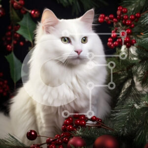 Intra Συλλεκτικό Ξύλινο Παζλ Plywood  4mm - Αφράτη λευκή γάτα ανάμεσα στις γιορτινές διακοσμήσεις Σε Ξύλινο Κουτί - Διαστάσεις: 10x10 cm – 25 κομμάτια