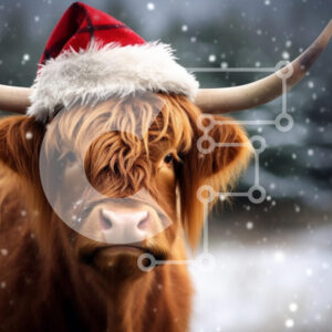 Intra Συλλεκτικό Ξύλινο Παζλ Plywood  4mm - Αγελάδα Highland με χριστουγεννιάτικο καπέλο μέσα στο χιόνι Σε Ξύλινο Κουτί - Διαστάσεις: 10x10 cm – 25 κομμάτια