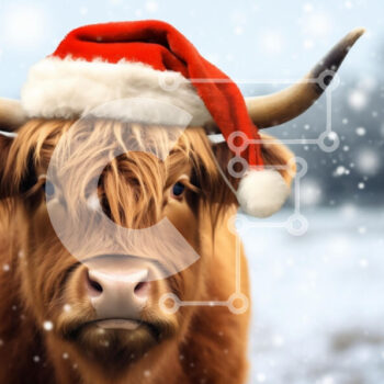 Intra Συλλεκτικό Ξύλινο Παζλ Plywood  4mm - Αγελάδα Highland με καπέλο Santa στο χειμερινό τοπίο Σε Ξύλινο Κουτί - Διαστάσεις: 10x10 cm – 25 κομμάτια - Image 1