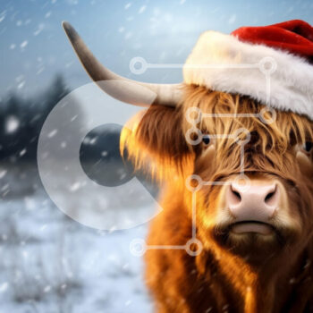 Intra Συλλεκτικό Ξύλινο Παζλ Plywood  4mm - Αγελάδα Highland με καπέλο Santa στο χειμερινό τοπίο Σε Ξύλινο Κουτί - Διαστάσεις: 10x10 cm – 25 κομμάτια - Image 1