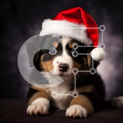 Intra Συλλεκτικό Ξύλινο Παζλ Plywood  4mm - Αξιολάτρευτο χριστουγεννιάτικο κουτάβι με καπέλο Άγιου Βασίλη Σε Ξύλινο Κουτί - Διαστάσεις: 10x10 cm – 25 κομμάτια - Image 1