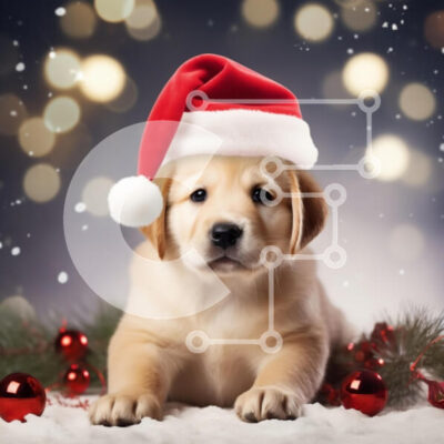 Intra Συλλεκτικό Ξύλινο Παζλ Plywood  4mm - Κουτάβι Γκόλντεν Ριτρίβερ με καπέλο Άγιου Βασίλη Σε Ξύλινο Κουτί - Διαστάσεις: 10x10 cm – 25 κομμάτια - Image 1