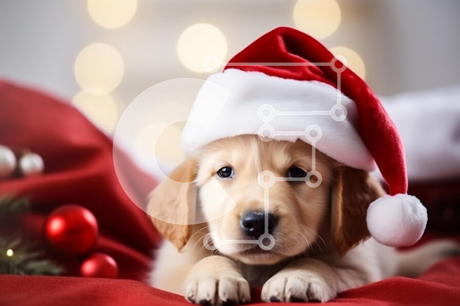 Intra Συλλεκτικό Ξύλινο Παζλ Plywood  4mm - Κουτάβι με καπέλο Άγιου Βασίλη στη Χριστουγεννιάτικη κουβέρτα Σε Ξύλινο Κουτί - Διαστάσεις: 10x10 cm – 25 κομμάτια