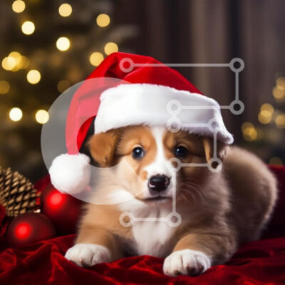 Intra Συλλεκτικό Ξύλινο Παζλ Plywood  4mm - Κουτάβι Corgi με καπέλο Άγιου Βασίλη για τα Χριστούγεννα Σε Ξύλινο Κουτί - Διαστάσεις: 10x10 cm – 25 κομμάτια - Image 1