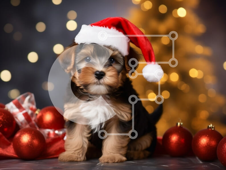 Intra Συλλεκτικό Ξύλινο Παζλ Plywood  4mm - Κουτάβι με καπέλο Άγιου Βασίλη κατά τη διάρκεια των Χριστουγέννων Σε Ξύλινο Κουτί - Διαστάσεις: 10x10 cm – 25 κομμάτια