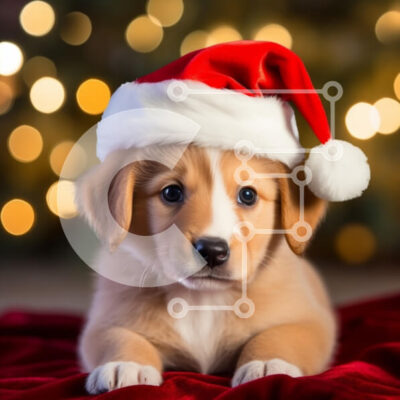 Intra Συλλεκτικό Ξύλινο Παζλ Plywood  4mm - Κουτάβι με καπέλο Άγιου Βασίλη για τις διακοπές Σε Ξύλινο Κουτί - Διαστάσεις: 10x10 cm – 25 κομμάτια - Image 1