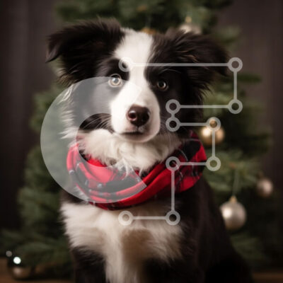 Intra Συλλεκτικό Ξύλινο Παζλ Plywood  4mm - Εορταστικό Border Collie μπροστά από το χριστουγεννιάτικο δέντρο Σε Ξύλινο Κουτί - Διαστάσεις: 10x10 cm – 25 κομμάτια - Image 1