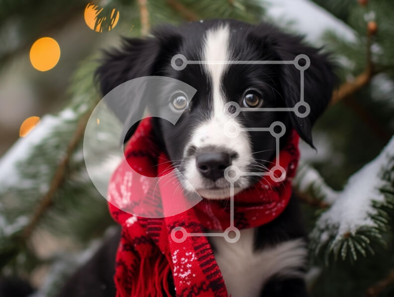 Intra Συλλεκτικό Ξύλινο Παζλ Plywood  4mm - Αξιολάτρευτο ασπρόμαυρο κουτάβι σε χειμερινό σκηνικό Σε Ξύλινο Κουτί - Διαστάσεις: 10x10 cm – 25 κομμάτια