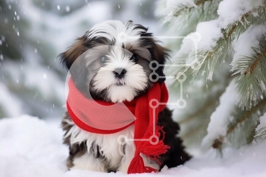 Intra Συλλεκτικό Ξύλινο Παζλ Plywood  4mm - Κουτάβι στο χιόνι με κόκκινο κασκόλ Σε Ξύλινο Κουτί - Διαστάσεις: 10x10 cm – 25 κομμάτια