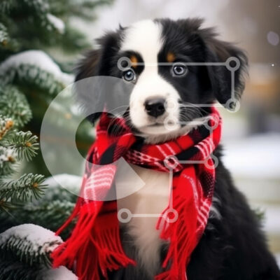 Intra Συλλεκτικό Ξύλινο Παζλ Plywood  4mm - Εορταστικό κουτάβι στη χειμερινή σκηνή Σε Ξύλινο Κουτί - Διαστάσεις: 10x10 cm – 25 κομμάτια - Image 1