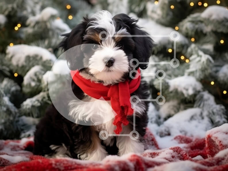 Intra Συλλεκτικό Ξύλινο Παζλ Plywood  4mm - Χαριτωμένο κουτάβι σε χειμερινό σκηνικό με κόκκινο κασκόλ Σε Ξύλινο Κουτί - Διαστάσεις: 10x10 cm – 25 κομμάτια