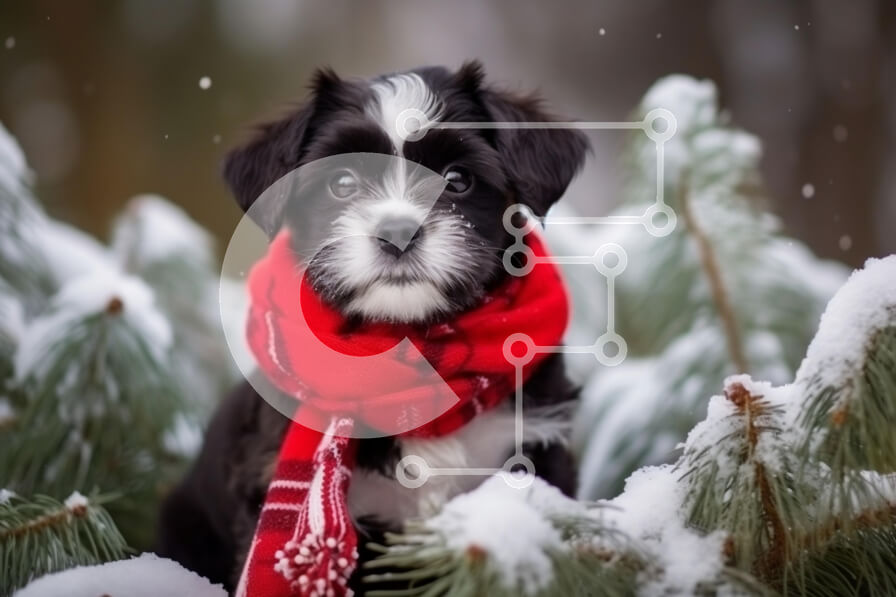 Intra Συλλεκτικό Ξύλινο Παζλ Plywood  4mm - Κουτάβι στο χιόνι με κόκκινο κασκόλ Σε Ξύλινο Κουτί - Διαστάσεις: 10x10 cm – 25 κομμάτια