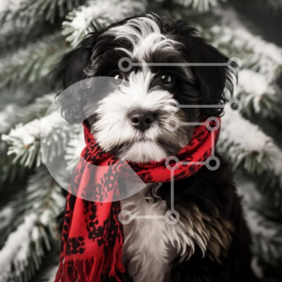 Intra Συλλεκτικό Ξύλινο Παζλ Plywood  4mm - Εορταστικό σκυλί σε χειμερινό σκηνικό Σε Ξύλινο Κουτί - Διαστάσεις: 10x10 cm – 25 κομμάτια - Image 1